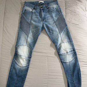 Pierre Balmain Moto Jeans (Ribbed Blue Denim Jeans)